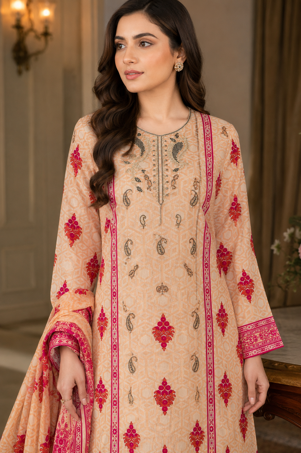 3 Piece Embroidered Unstitched Lawn