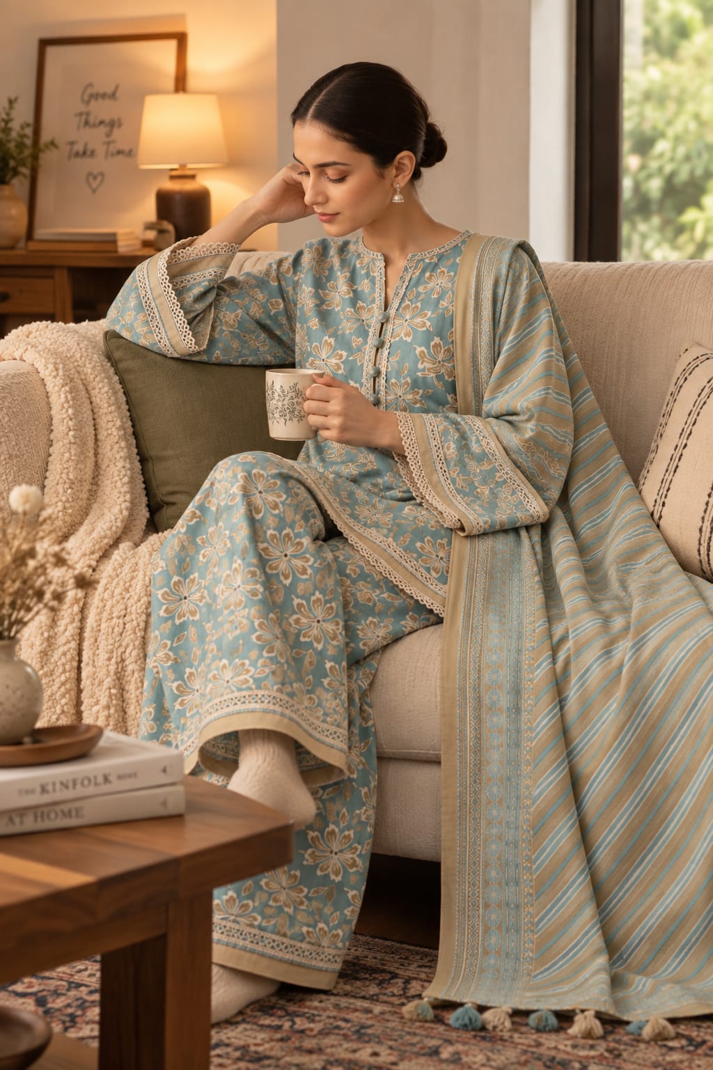 3 Piece Unstitched Khaddar with Printed Dupatta
