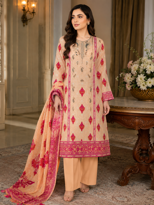 3 Piece Embroidered Unstitched Lawn