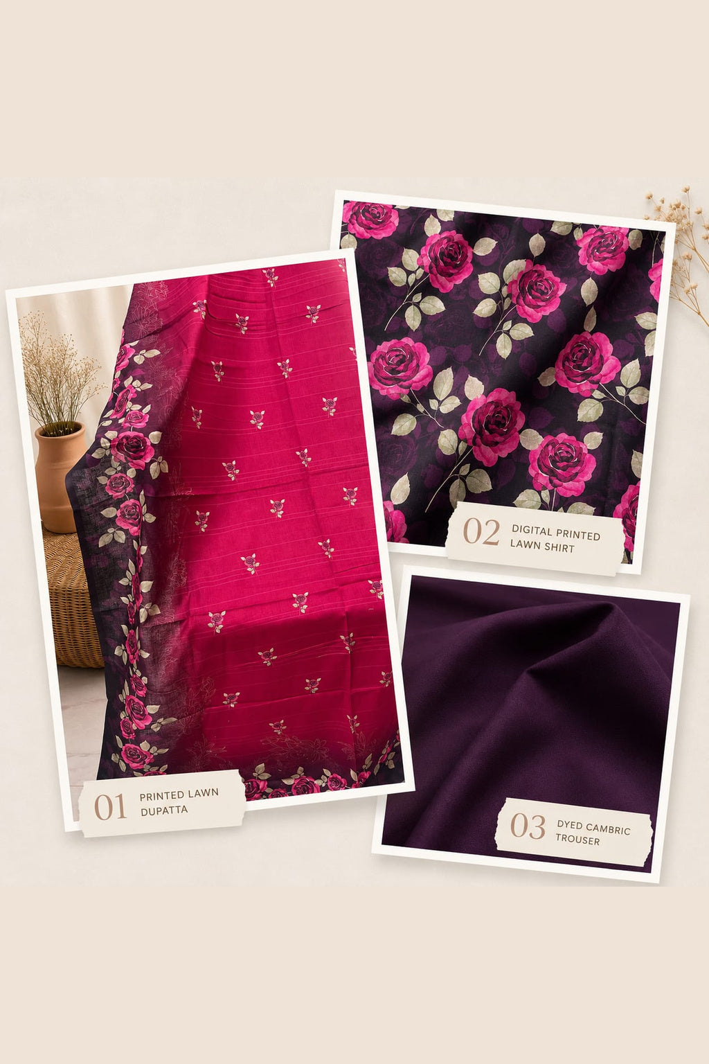 3 Piece Printed unstitched Lawn